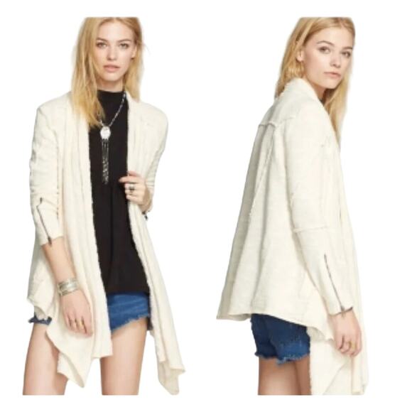 Free People Ivory Cream In The Loop Open Front Zip Cuff Cardigan Size NWOT - Picture 1 of 6